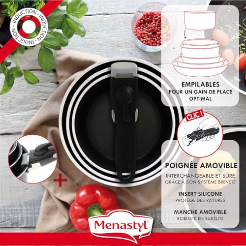 51loumooivl.jpg MENASTYL - Set de 8 Pièces Cuisine Professionnelle - 3 Poêles & 3 Casseroles Grandes Capacités + Poignées Sécurisées - H