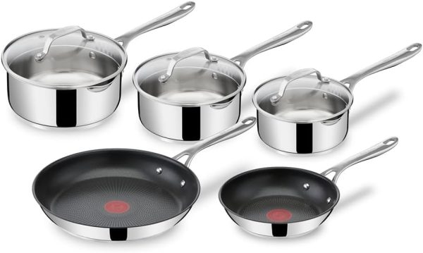 Tefal Jamie Olivers Cook's Direct Inox Batterie de cuisine 8 PCS & Poêle 24 cm - Antiadhésif, Induction, Sécurité|Matéri