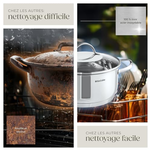 51nlgfnfwdl.jpg tectake® Batterie de cuisine Inox idéal pour induction et gaz Casseroles & couvercle 7 pcs Cuisine accessoires Faitout i
