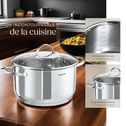 51xck4lgpvl.jpg tectake® Batterie de cuisine Inox idéal pour induction et gaz Casseroles & couvercle 7 pcs Cuisine accessoires Faitout i
