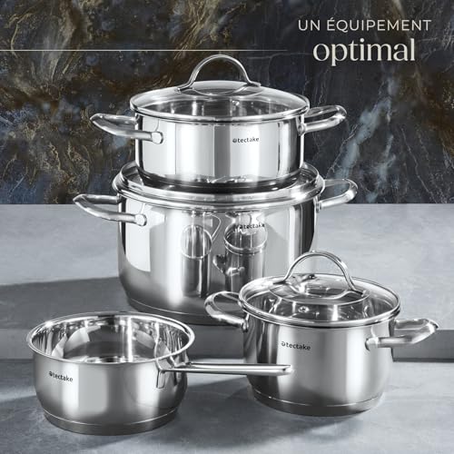 51yfq9iin l.jpg tectake® Batterie de cuisine Inox idéal pour induction et gaz Casseroles & couvercle 7 pcs Cuisine accessoires Faitout i
