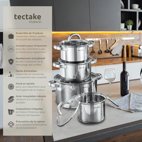 51zftoqjiil.jpg tectake® Set de casseroles et poêles inox anti-adhésif pour induction cuisinère gaz et vitrocéramique idéal pour cuisini