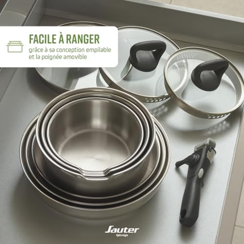 51zv5ebylnl.jpg Batterie de cuisine à induction Qdesign 4 pièces - Acier inoxydable - Lot pour tous types de feux - Sans PFOA - Argenté
