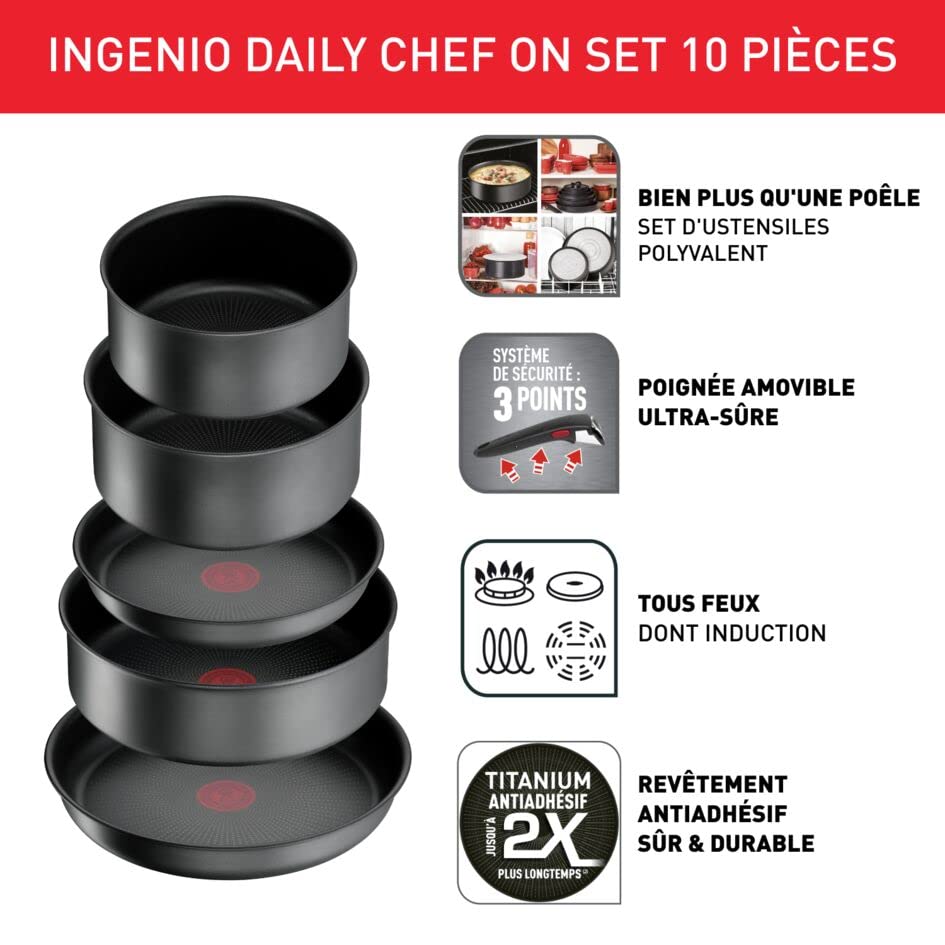 611mz1byrel.jpg Tefal Ingenio Batterie de cuisine 10 pièces - Poêles et casseroles induction, revêtement antiadhésif résistant et empila