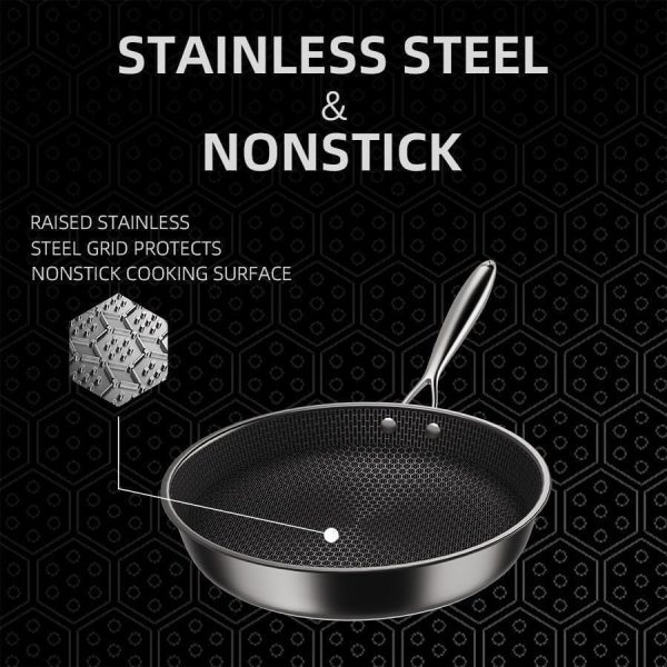 Kiseely - Poêles antiadhésives diamant 26cm+28cm+30cm, Acier inoxydable de première qualité, Compatible induction, Sans