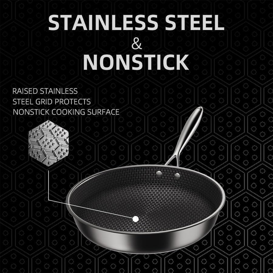 61dzdspwmkl.jpg Kiseely - Poêles antiadhésives diamant 26cm+28cm+30cm, Acier inoxydable de première qualité, Compatible induction, Sans