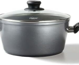STONELINE Casserole 28 cm Gris - Revêtement Antiadhésif avec Particules de Pierre - Compatible Four et Induction - Couve