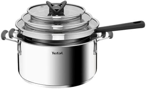 319r1fek7ll. ac .jpg Tefal G7376S Opti'Space Set de Casseroles 16/20/24 cm - Acier Inoxydable - Fond Thermofusion - Pour Tous Feux - Inductio