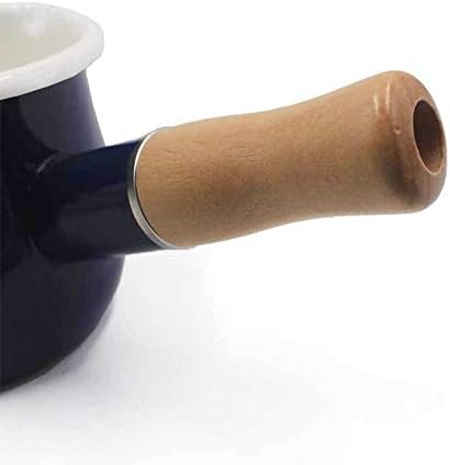 31f3 qodqvl. ac .jpg Casserole à lait anti-adhésive en émail Blanc facile à nettoyer avec poignée en bois pour thé et café