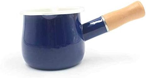 31hnm ziy9l. ac .jpg Casserole à lait anti-adhésive en émail Blanc facile à nettoyer avec poignée en bois pour thé et café