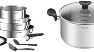 Tefal Ingenio Batterie de cuisine 8 pièces acier inoxydable haute qualité, induction et faitout 24 cm, cocottes et poêle