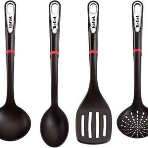 Tefal K206S414 Ingenio Set Spatule Cuillère Louche Cuillère Passoire Argent Noir Cuisine Professionnelle Ergonomique