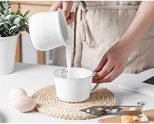 415e1t1ytvl. ac .jpg Casserole à lait anti-adhésive en émail Blanc facile à nettoyer avec poignée en bois pour thé et café