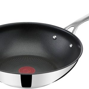 Tefal Jamie Oliver Cook's Direct Poêle wok anti-adhésif 28 cm, signal thermique, induction, acier inoxydable, grande cap