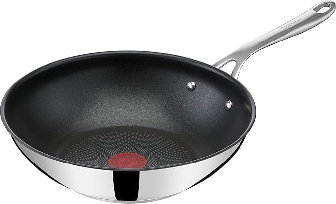 417jsh21jyl. ac .jpg Tefal Jamie Oliver Cook's Direct Poêle wok anti-adhésif 28 cm, signal thermique, induction, acier inoxydable, grande cap