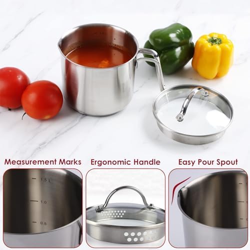 418kyj1hbnl. ac .jpg Saucepan en acier inoxydable de 1,5 pinte : concevez vos recettes avec cette casserole à sauce filtrante pour cuisiniers