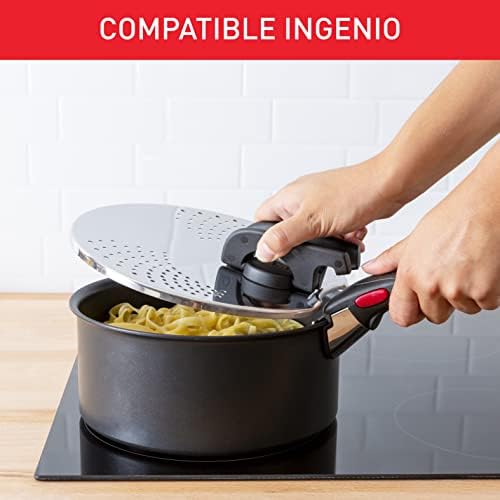 419maksf7jl. ac .jpg Couvercle égouttoir Tefal Ingenio Inox et Noir, Rangement facile, Multidiamètre L9829402