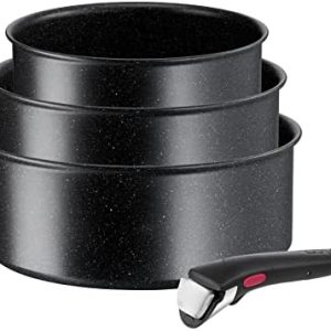 Tefal Ingenio Black Stone - Casseroles empilables antiadhésives compatibles induction, indicateur de température, 4 pièc