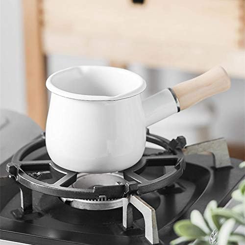 41erjljmjdl. ac .jpg Casserole à lait anti-adhésive en émail Blanc facile à nettoyer avec poignée en bois pour thé et café