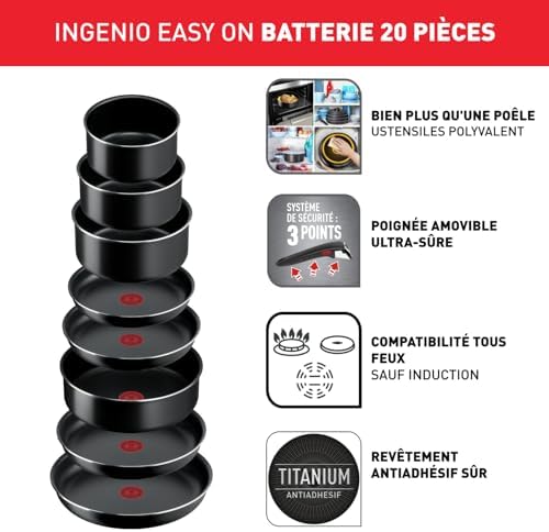 41gym4ewt4l. ac 1.jpg Tefal Ingenio Batterie de cuisine 10 pièces, Revêtement antiadhésif, Cuisine en famille