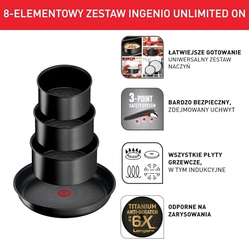 41orjzquh1l. ac .jpg Tefal Ingenio Unlimited - Batterie de cuisine 8 pièces, Convient aux Familles Actives - Poêle 28 cm & Casseroles 16/18/2