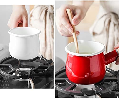 41raorehf1l. ac .jpg Casserole à lait anti-adhésive en émail Blanc facile à nettoyer avec poignée en bois pour thé et café