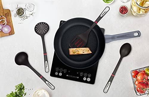 41rbb3 65fl. ac .jpg Tefal K206S414 Ingenio Set Spatule Cuillère Louche Cuillère Passoire Argent Noir Cuisine Professionnelle Ergonomique