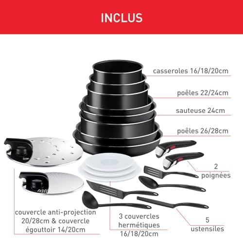 41xu tmye0l. ac 1.jpg Tefal Ingenio Batterie de cuisine 10 pièces, Revêtement antiadhésif, Cuisine en famille