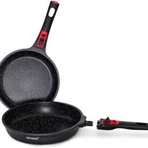 INTIGNIS Poêles céramique antiadhésives 24 & 28 cm – poignées amovibles – résistant 220 °C – sans PFOA/PTFE/PFAS – induc