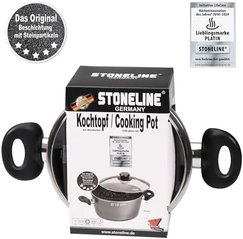 41edkgzkk8l. ac .jpg STONELINE Casserole 28 cm Gris - Revêtement Antiadhésif avec Particules de Pierre - Compatible Four et Induction - Couve