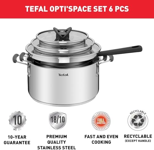 41n5guczkl. ac .jpg Tefal G7376S Opti'Space Set de Casseroles 16/20/24 cm - Acier Inoxydable - Fond Thermofusion - Pour Tous Feux - Inductio