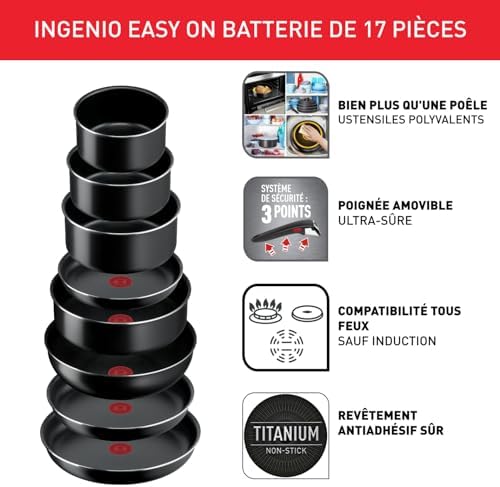 41ogcwpxcvl. ac 1.jpg Tefal Ingenio Batterie de cuisine 10 pièces, Revêtement antiadhésif, Cuisine en famille