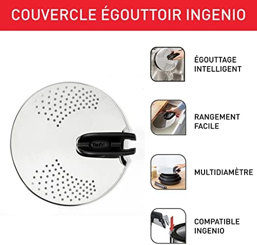 41rtc8j21hl. ac .jpg Couvercle égouttoir Tefal Ingenio Inox et Noir, Rangement facile, Multidiamètre L9829402