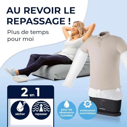 41snlkwiycl. ac .jpg CLEANmaxx Repassage automatique de chemises PRO | Innovant & efficace pour chemises, chemisiers & t-shirts | Simplifie l