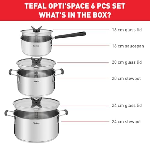 41vqp7tudl. ac .jpg Tefal G7376S Opti'Space Set de Casseroles 16/20/24 cm - Acier Inoxydable - Fond Thermofusion - Pour Tous Feux - Inductio