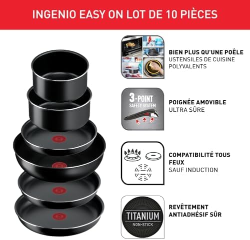 41zeh3ywkwl. ac 1.jpg Tefal Ingenio Batterie de cuisine 10 pièces, Revêtement antiadhésif, Cuisine en famille