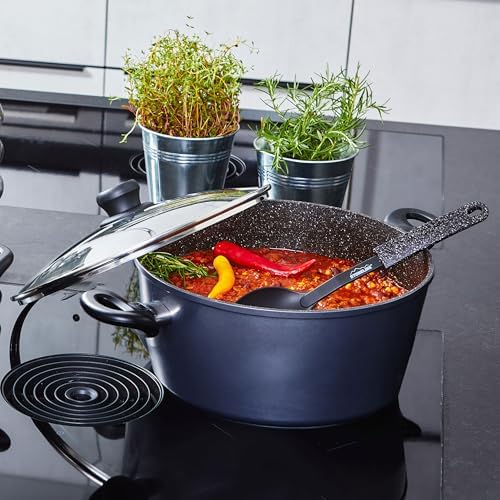 519yuogofhl. ac .jpg STONELINE Casserole 28 cm Gris - Revêtement Antiadhésif avec Particules de Pierre - Compatible Four et Induction - Couve