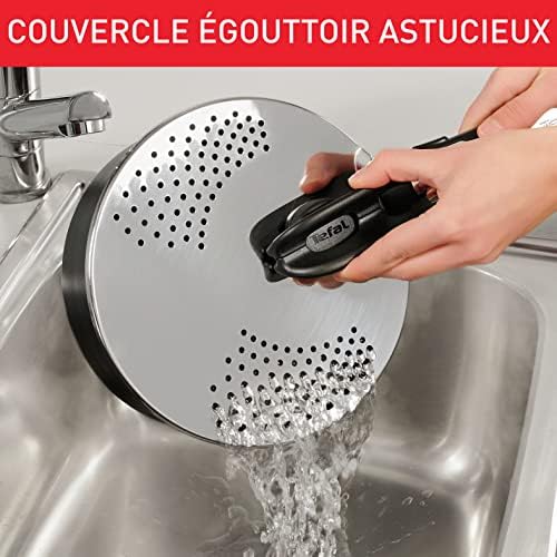 51iqquhqz3l. ac .jpg Couvercle égouttoir Tefal Ingenio Inox et Noir, Rangement facile, Multidiamètre L9829402