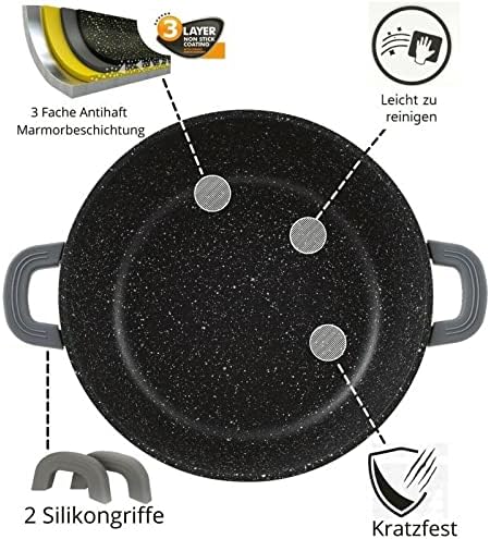 51lu0q82iwl. ac .jpg Cheffinger Sauteuse 32 cm noire | Cocotte anti-adhésive pour induction | Cocotte avec couvercle en verre pour cuisinier