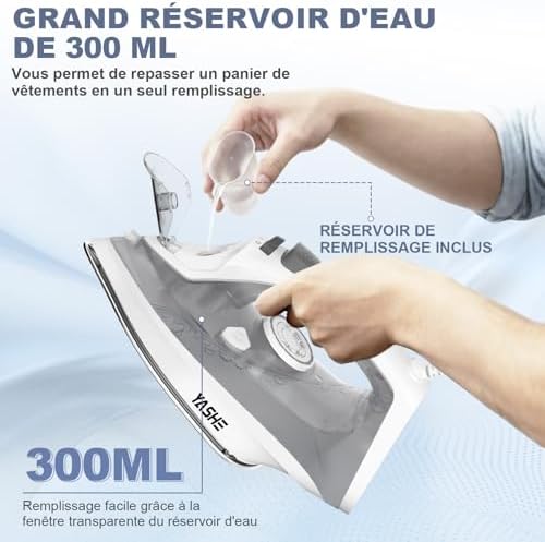51qbdnoxjgl. ac .jpg Fer à repasser 2300 W avec semelle anti-adhésive pour hommes et femmes, chauffage rapide et fonction pressing inclus, au