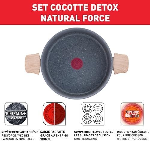 51rlgc5asl. ac .jpg Tefal Faitout 24 cm Natural Force Revêtement antiadhésif Cuisson saine Thermo-Signal Fabriqué en France G2669003