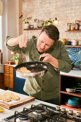 51yfac1oyl. ac .jpg Poêle Tefal Jamie Oliver anti-adhésive inoxydable 24 cm avec signal thermique durable et revêtement en silicone-compatib