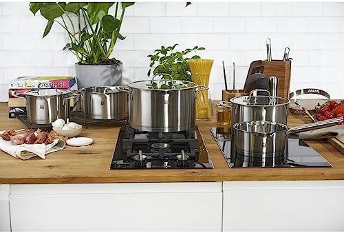 51eoldk8e0l. ac .jpg ZWILLING Batterie de Cuisine TrueFlow, Acier Inoxydable, Fonction Verseuse, Cuisine Professionnelle, 5 Pièces, Argent In