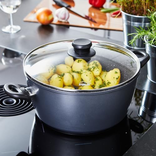 51jm2uh lel. ac .jpg STONELINE Casserole 28 cm Gris - Revêtement Antiadhésif avec Particules de Pierre - Compatible Four et Induction - Couve