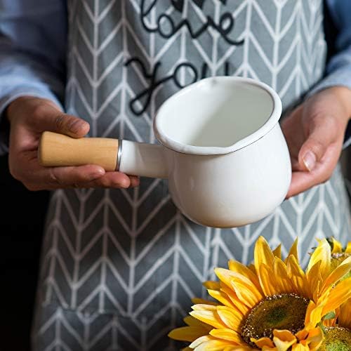 51jwf0cad9l. ac .jpg Casserole à lait anti-adhésive en émail Blanc facile à nettoyer avec poignée en bois pour thé et café