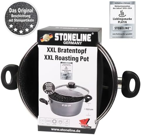 51lofqc3wl. ac .jpg STONELINE Casserole 28 cm Gris - Revêtement Antiadhésif avec Particules de Pierre - Compatible Four et Induction - Couve