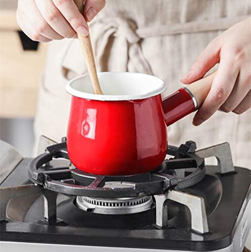 51ps4ynyo8l. ac .jpg Casserole à lait anti-adhésive en émail Blanc facile à nettoyer avec poignée en bois pour thé et café