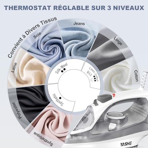 51rnanc09hl. ac .jpg Fer à repasser 2300 W avec semelle anti-adhésive pour hommes et femmes, chauffage rapide et fonction pressing inclus, au