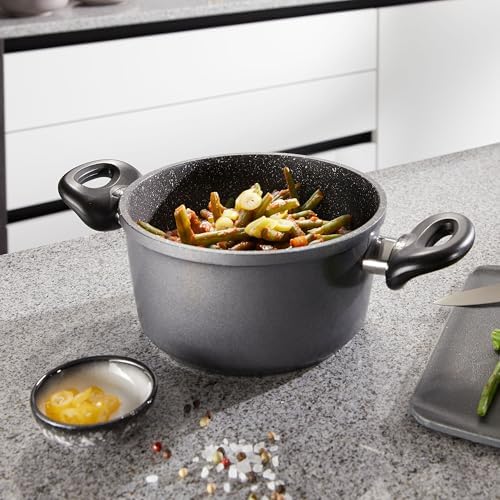 51rpla9iqwl. ac .jpg STONELINE Casserole 28 cm Gris - Revêtement Antiadhésif avec Particules de Pierre - Compatible Four et Induction - Couve