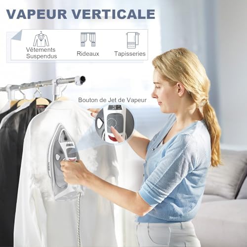 51wbvp7za6l. ac .jpg Fer à repasser 2300 W avec semelle anti-adhésive pour hommes et femmes, chauffage rapide et fonction pressing inclus, au
